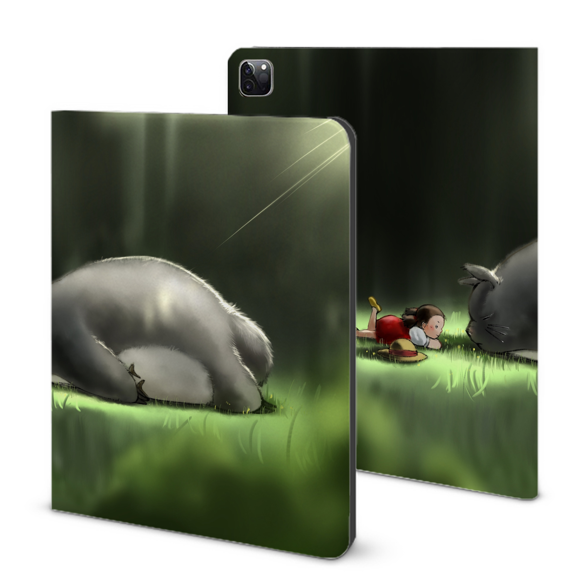 （画像用） となりのトトロ 草壁メイ 草壁サツキ My Neighbor Totoro Satsuki Kusakabe Mei Kusakabe IPad ケース ブック型 PUレザー TPU 耐衝撃 軽量 薄型 ペン収納なし 全面保護 IPad 各モデル対応